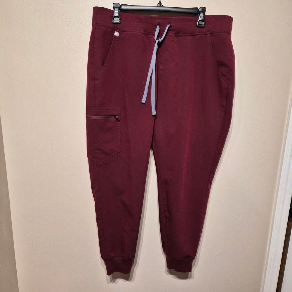 Figs Large Petite Maroon Burgundy Zamora Jogger Scrub Pants Zip Pocket